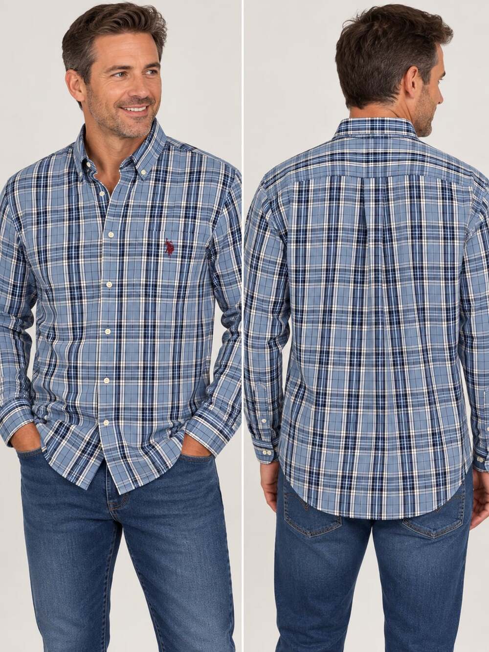 U.S. Polo Assn. Long Sleeve Button Down Plaid Shirt Blue